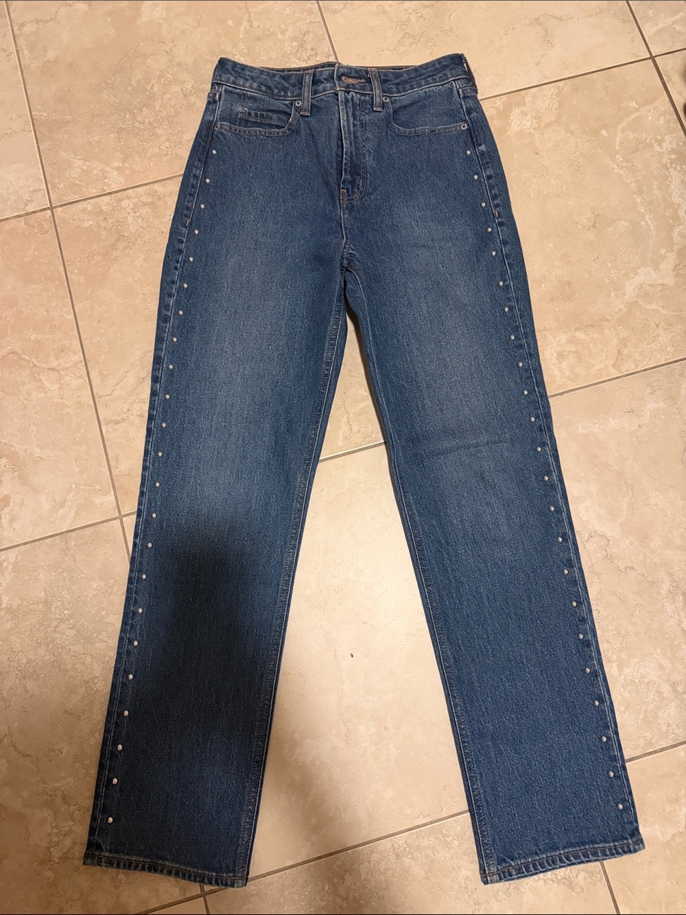 Women’s Dark Blue Stud-Trim Straight Jeans
